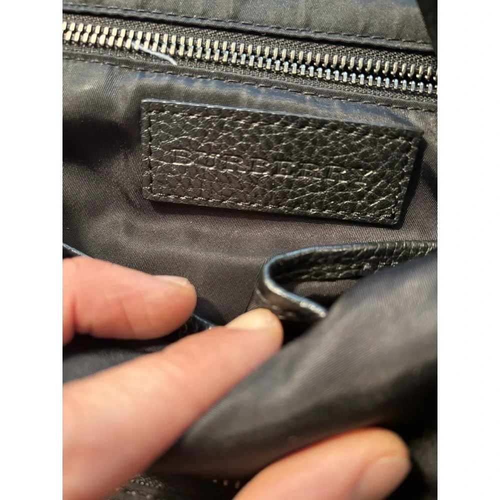 Authentic Burberry Black Nylon Logo Graphic Tote Bag – Leather Trim